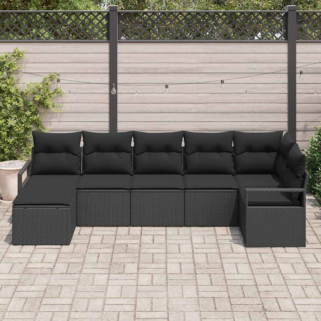 Set di divani con cuscino 7 pcs Nero polyrattan | homemem39