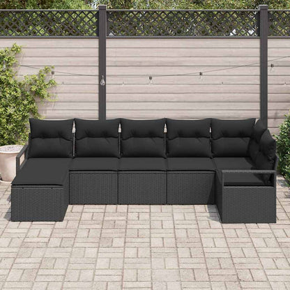 Set di divani con cuscino 7 pcs Nero polyrattan | homemem39