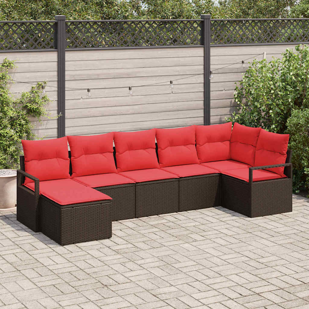 Set di divani 7 pz Marrone e Rosso polyrattan