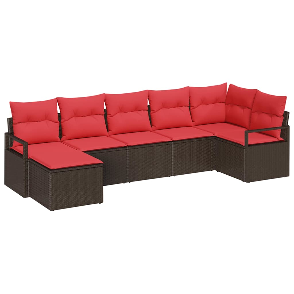 Set di divani 7 pz Marrone e Rosso polyrattan