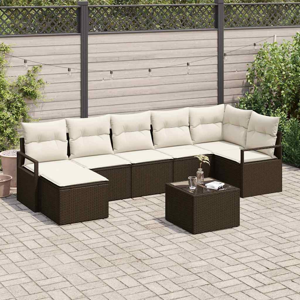Set di divani con cuscino 8 pcs Marrone e Crema polyrattan | homemem39