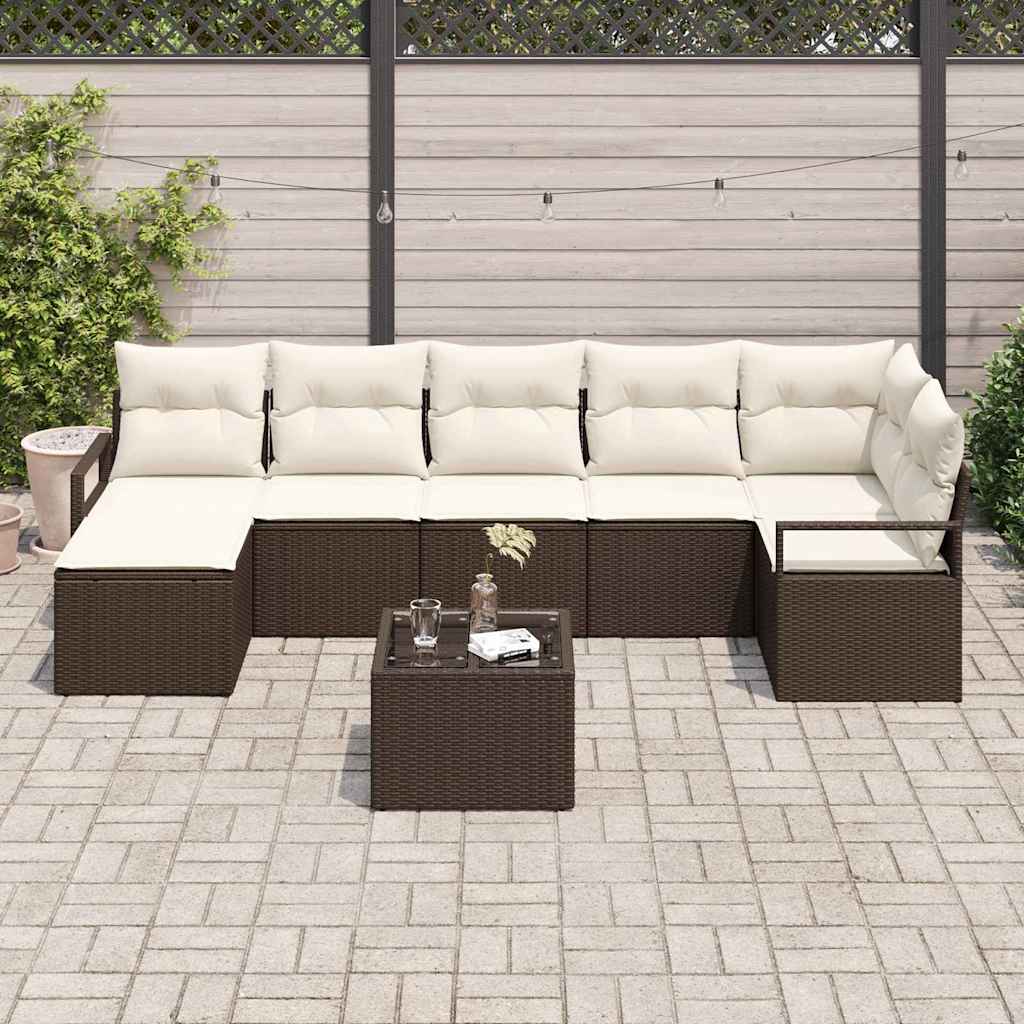 Set di divani con cuscino 8 pcs Marrone e Crema polyrattan | homemem39
