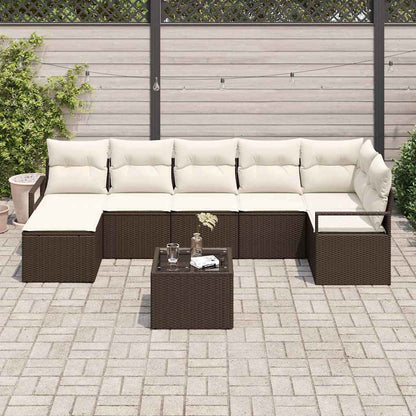 Set di divani con cuscino 8 pcs Marrone e Crema polyrattan | homemem39