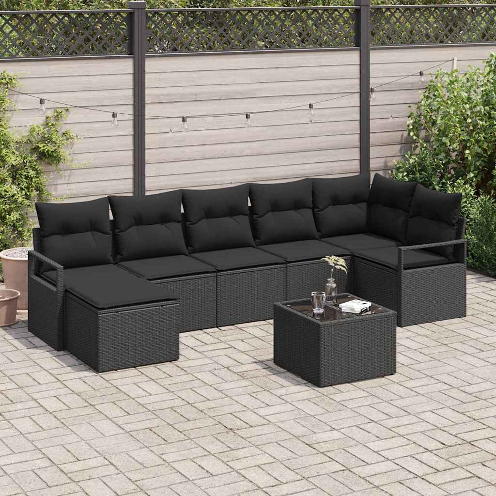 Set di divani con cuscino 8 pcs Nero polyrattan | homemem39