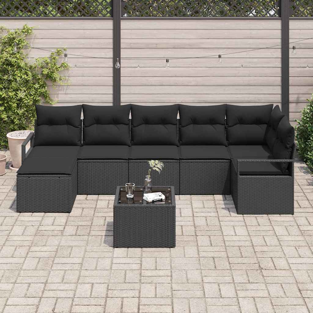 Set di divani con cuscino 8 pcs Nero polyrattan | homemem39