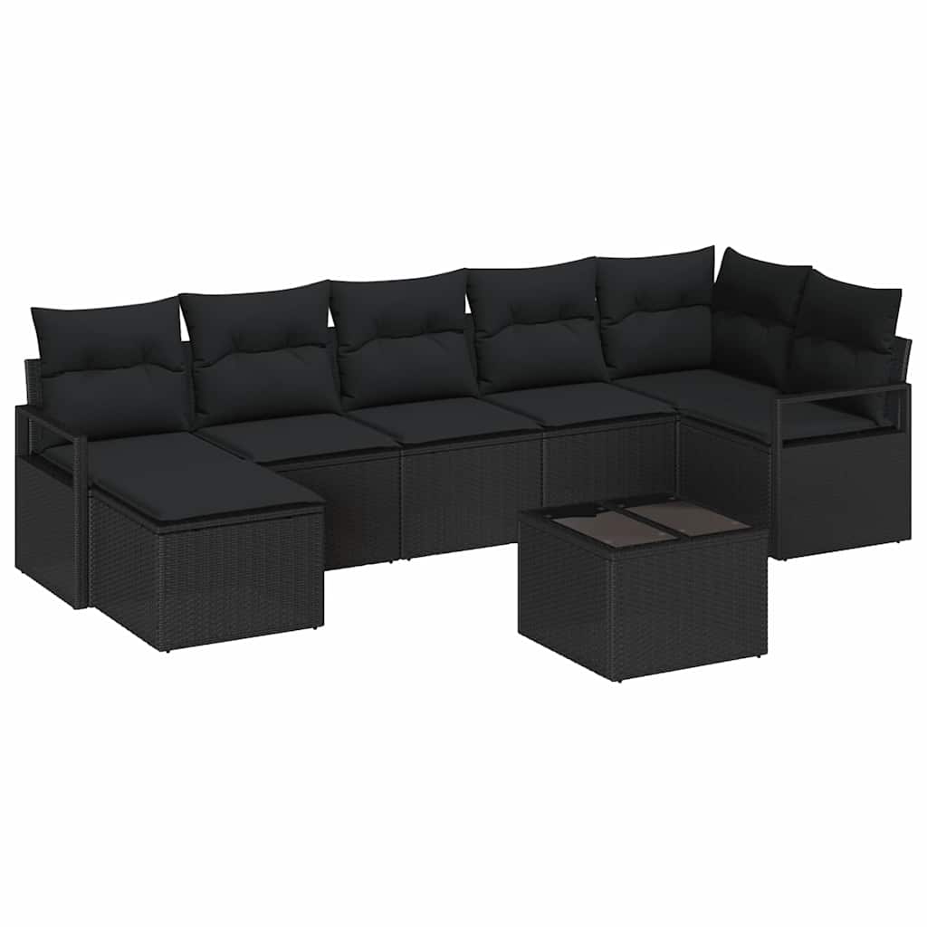 Set di divani con cuscino 8 pcs Nero polyrattan | homemem39