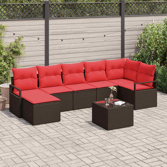 Set di divani con cuscino 8 pcs Marrone e Rosso polyrattan | homemem39