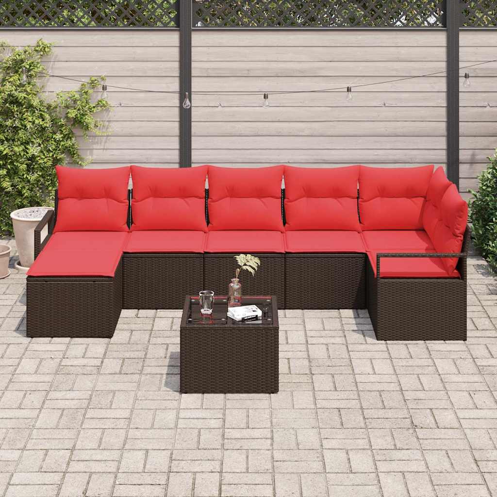 Set di divani 8 pz Marrone e Rosso polyrattan