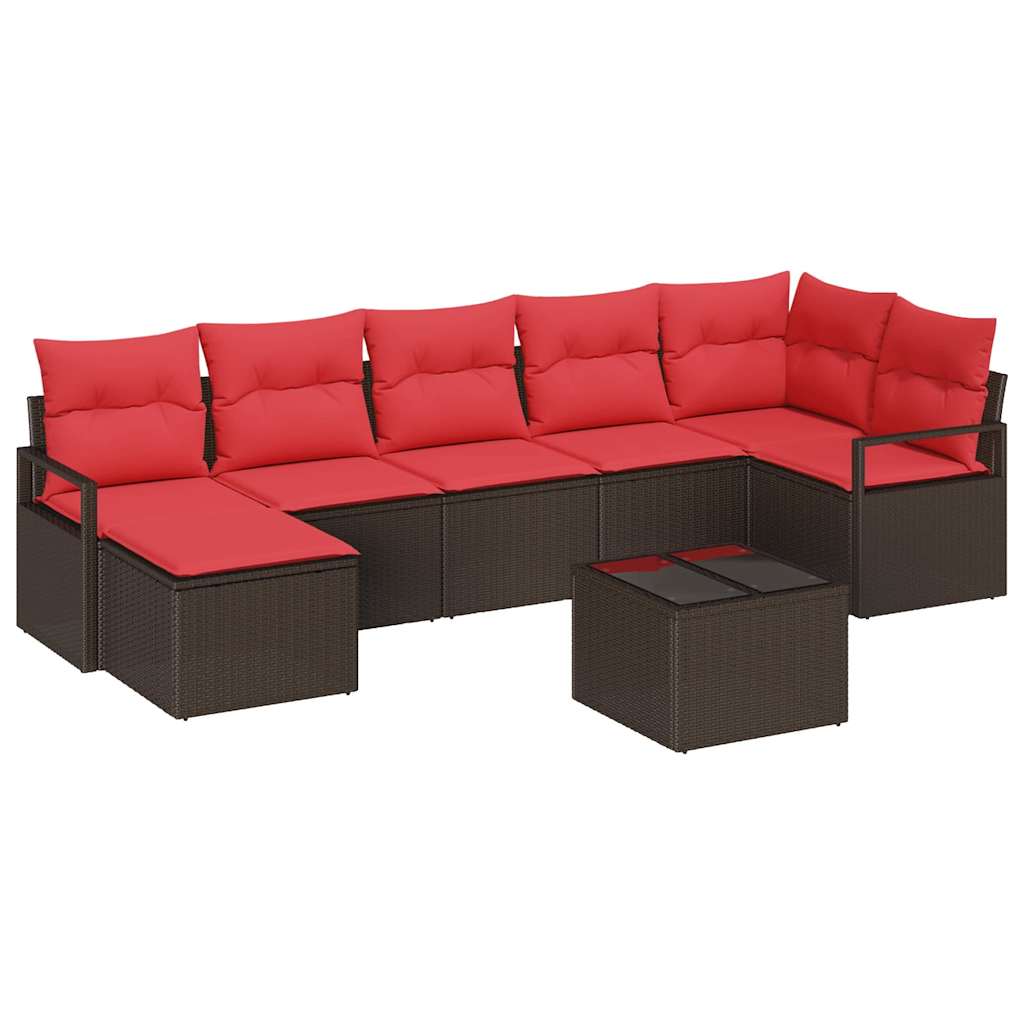 Set di divani 8 pz Marrone e Rosso polyrattan