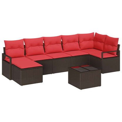 Set di divani 8 pz Marrone e Rosso polyrattan