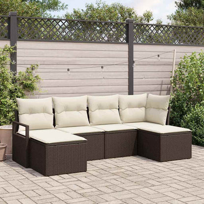 Set di divani con cuscino 6 pcs Marrone e Crema polyrattan | homemem39