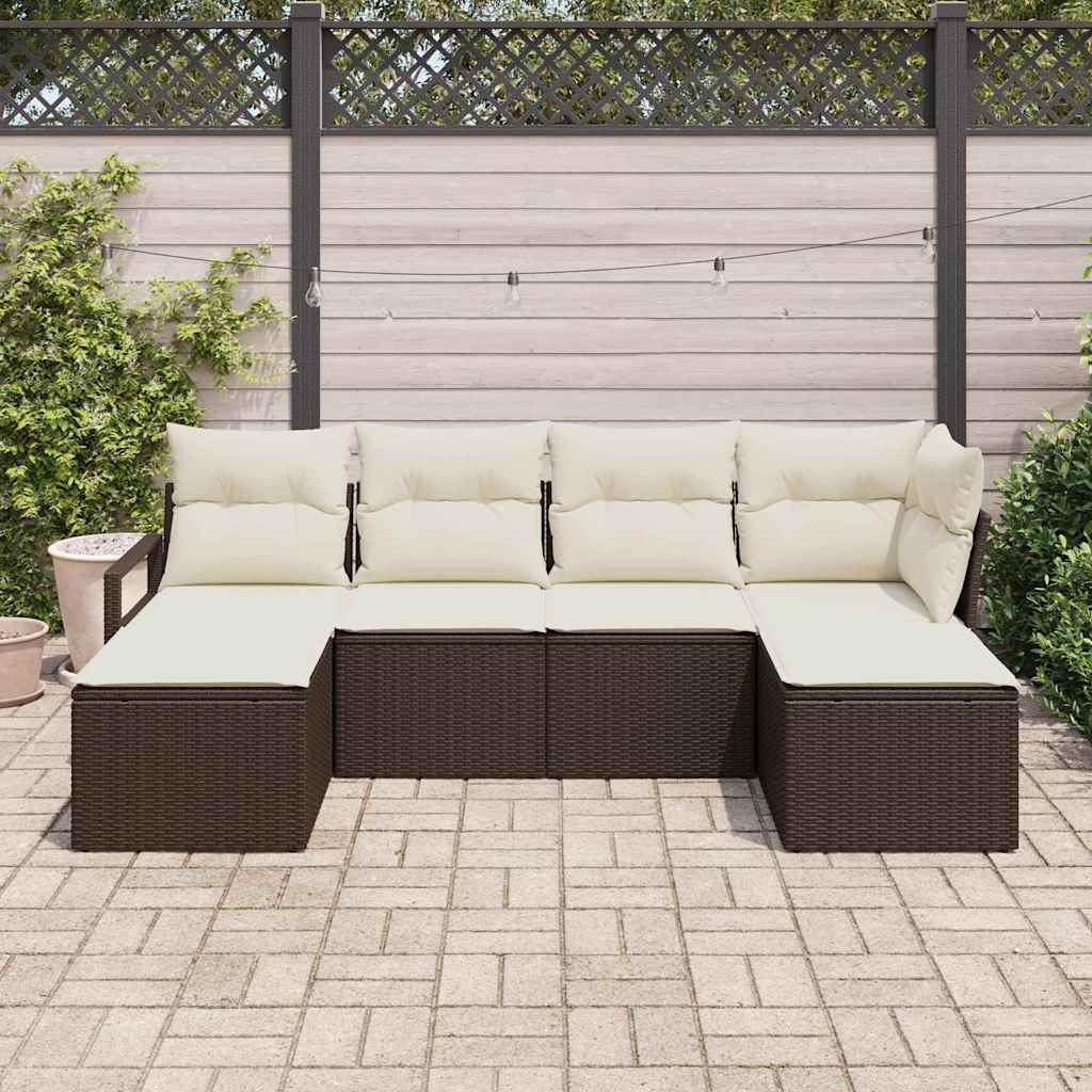 Set di divani con cuscino 6 pcs Marrone e Crema polyrattan | homemem39