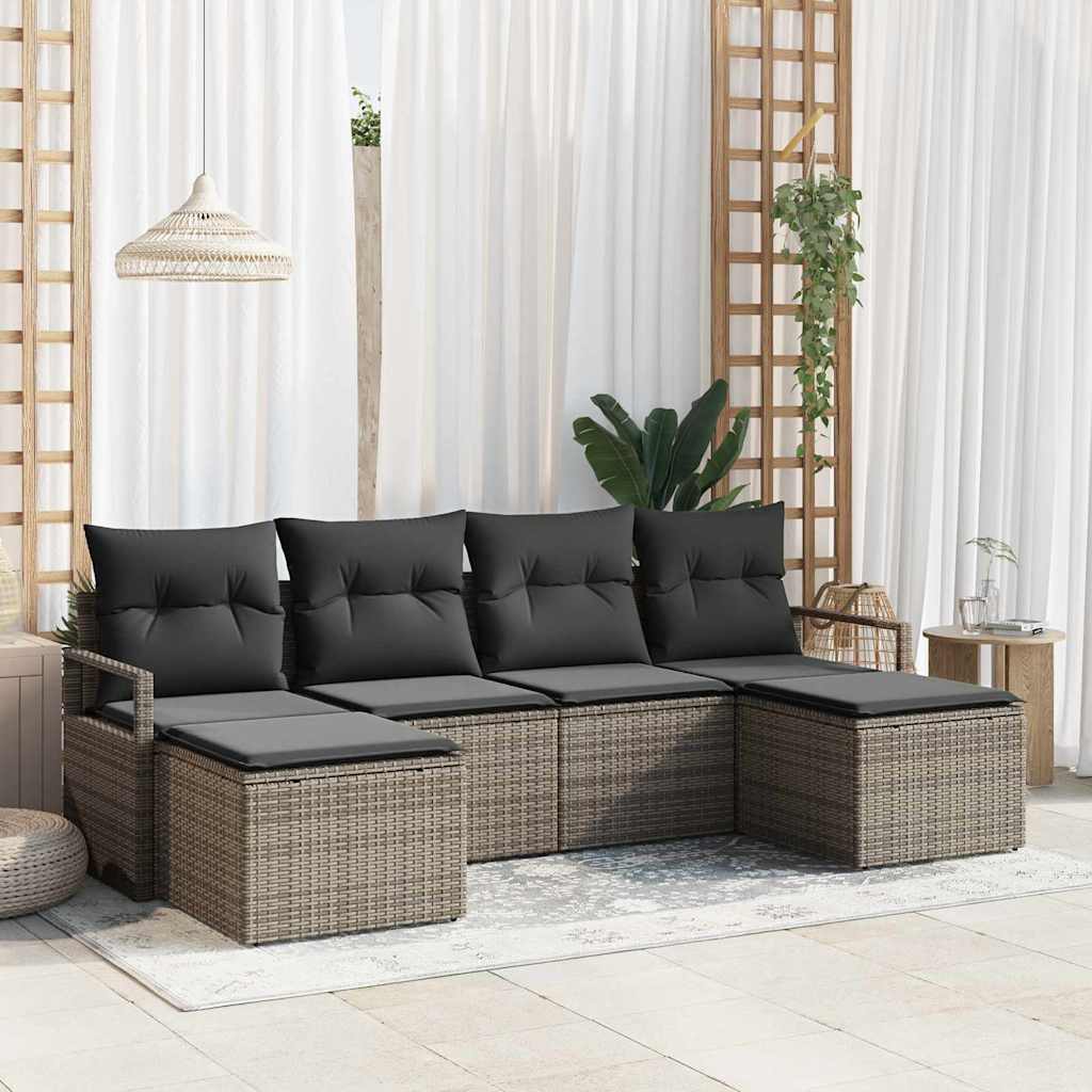 Set di divani con cuscino 6 pcs Grigio polyrattan | homemem39