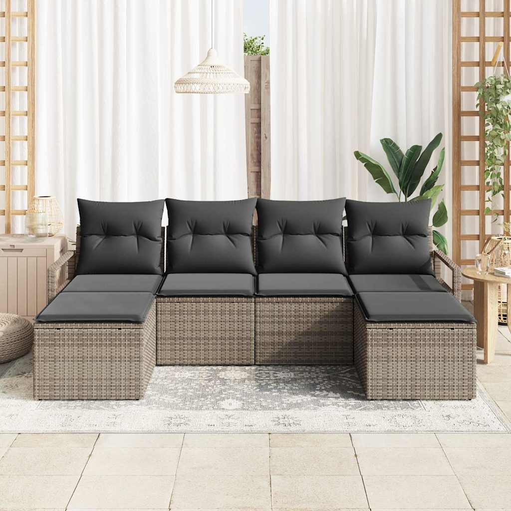 Set di divani con cuscino 6 pcs Grigio polyrattan | homemem39