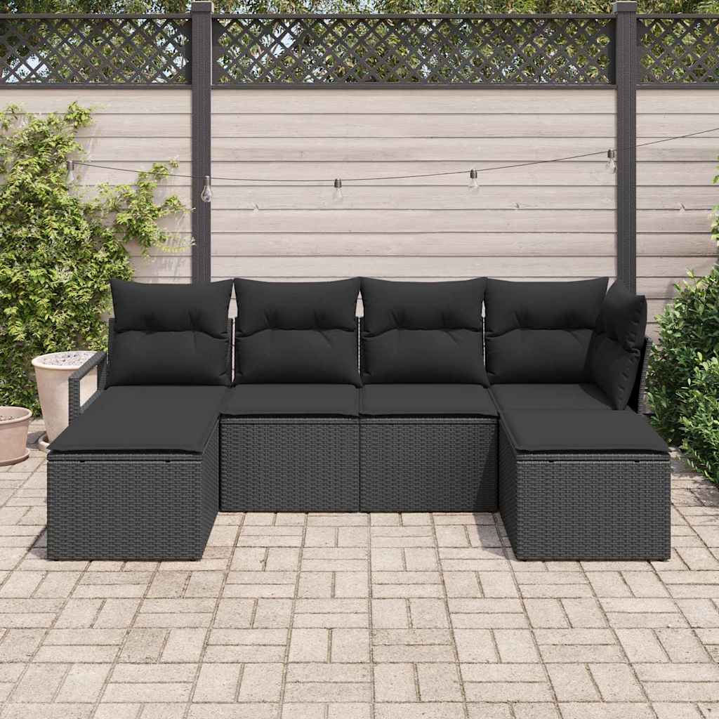 Set di divani con cuscino 6 pcs Nero polyrattan | homemem39