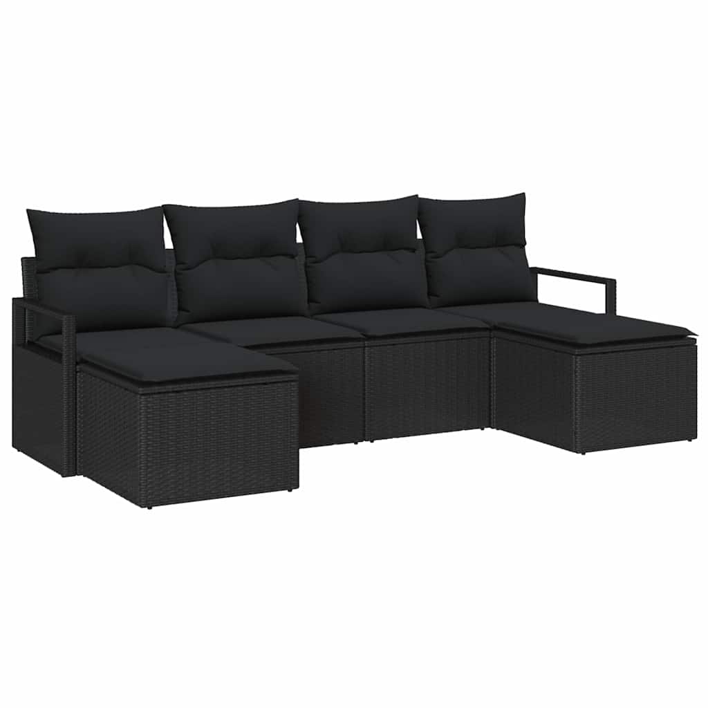 Set di divani con cuscino 6 pcs Nero polyrattan | homemem39