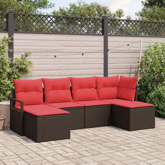 Set di divani 6 pz Marrone e Rosso polyrattan
