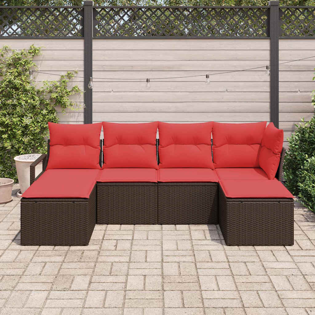 Set di divani 6 pz Marrone e Rosso polyrattan