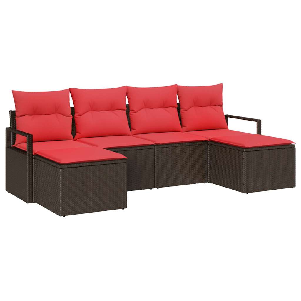 Set di divani 6 pz Marrone e Rosso polyrattan