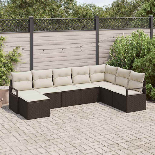 Set di divani con cuscino 8 pcs Marrone e Crema polyrattan