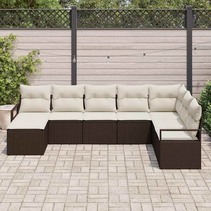 Set di divani con cuscino 8 pcs Marrone e Crema polyrattan | homemem39