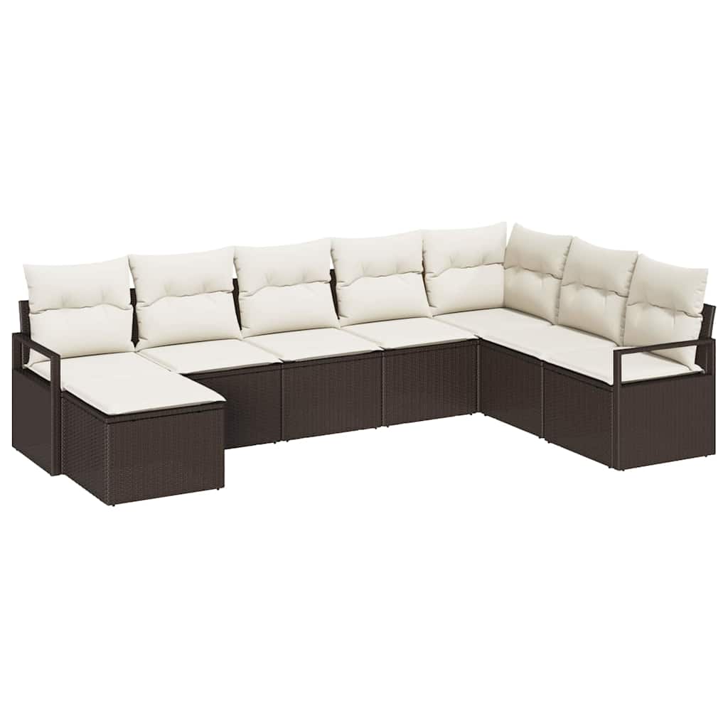 Set di divani con cuscino 8 pcs Marrone e Crema polyrattan | homemem39