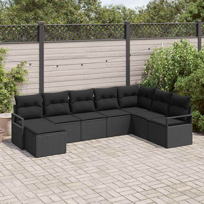 Set di divani con cuscino 8 pcs Nero polyrattan