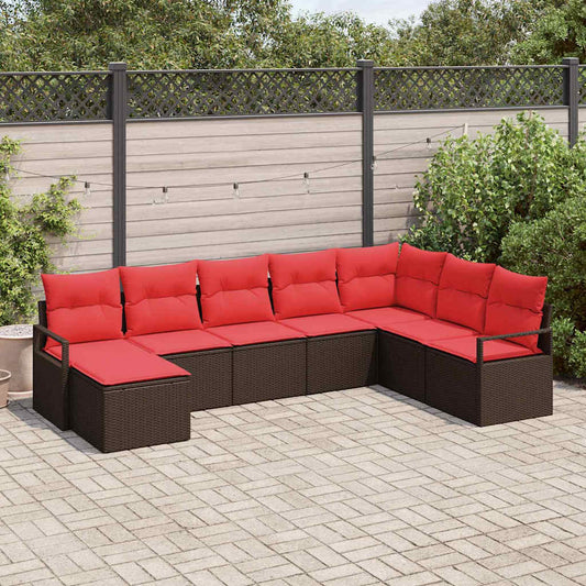 Set di divani con cuscino 8 pcs Marrone e Rosso polyrattan