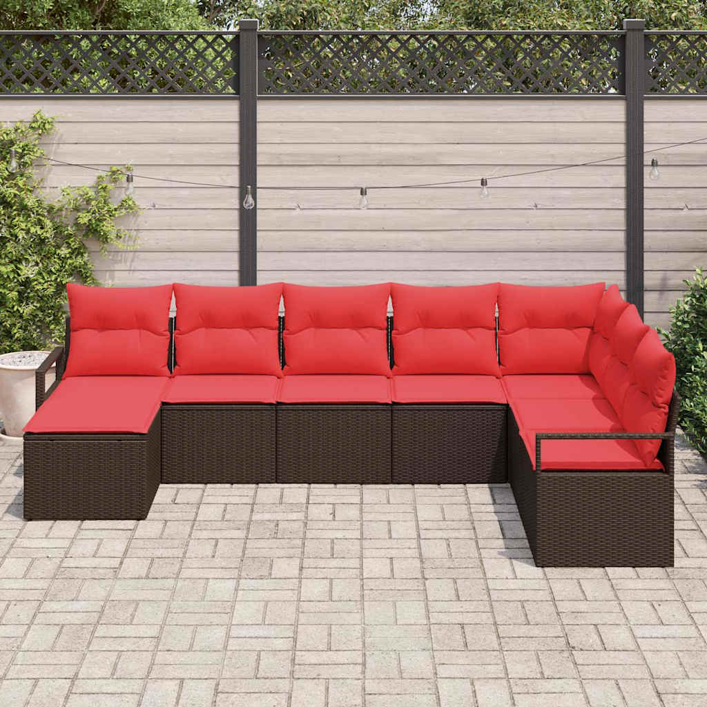 Set di divani 8 pz Marrone e Rosso polyrattan