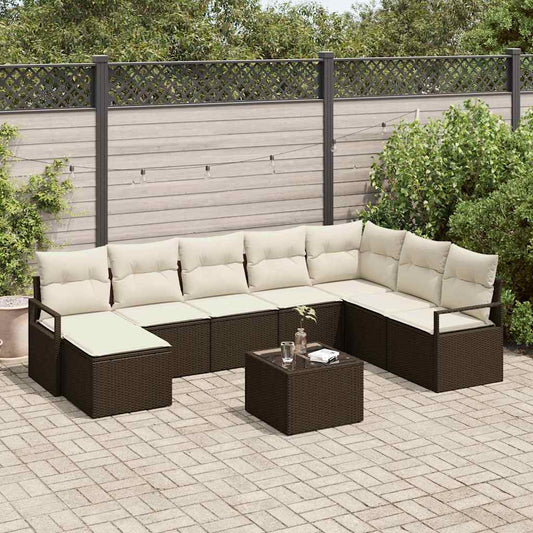 Set di divani con cuscino 9 pcs Marrone e Crema polyrattan