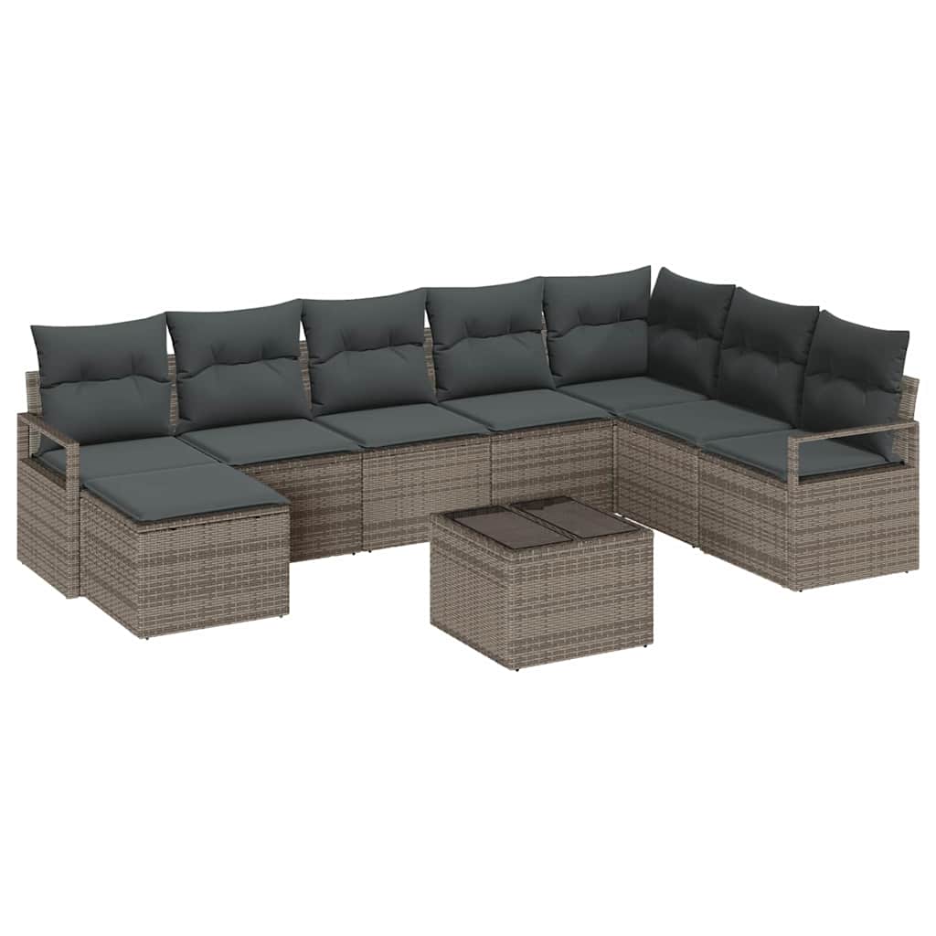 Set di divani con cuscino 9 pcs Grigio chiaro polyrattan