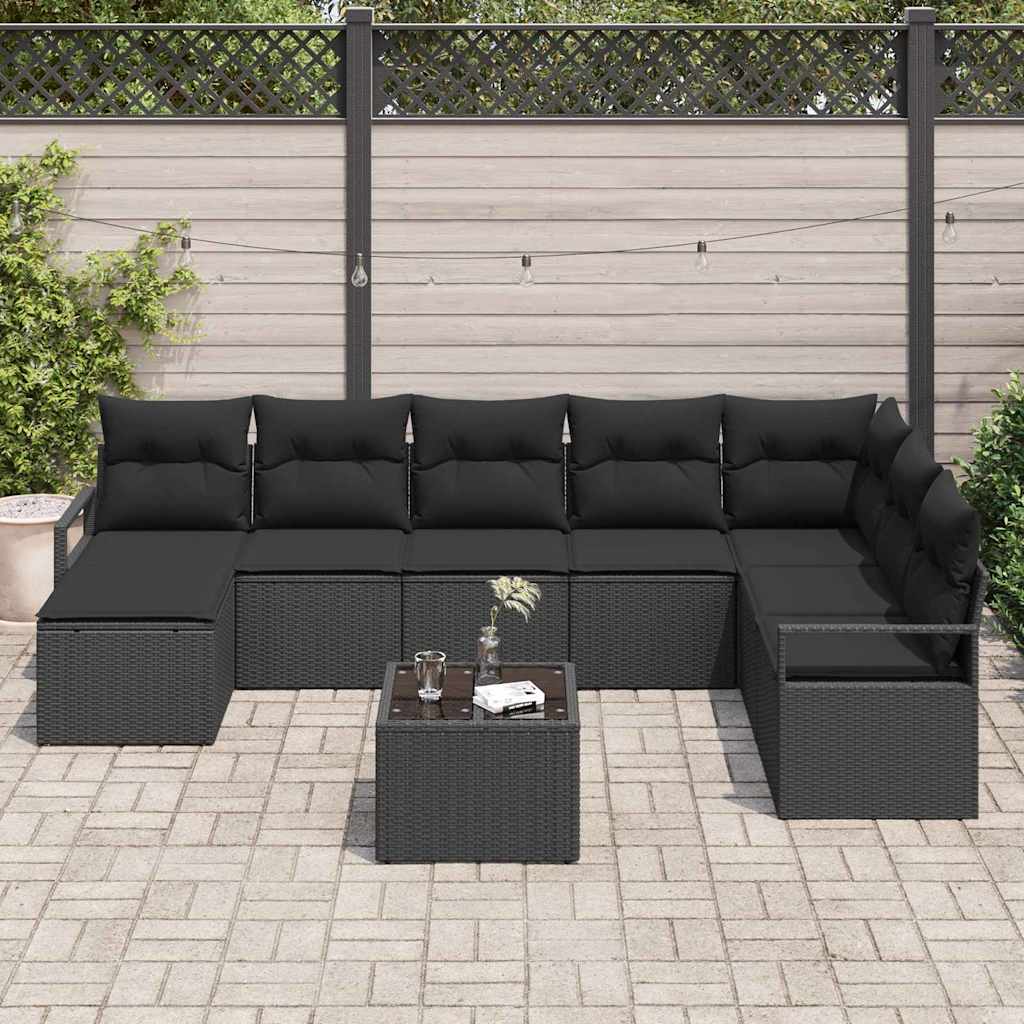 Set di divani con cuscino 9 pcs Nero polyrattan | homemem39