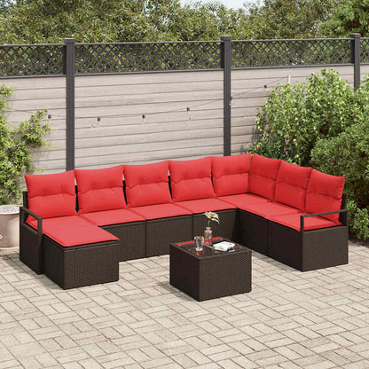Set di divani 9 pz Marrone e Rosso polyrattan