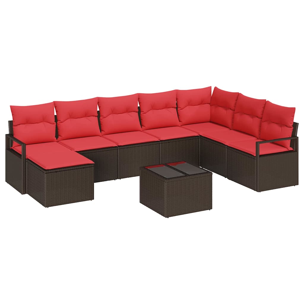Set di divani 9 pz Marrone e Rosso polyrattan