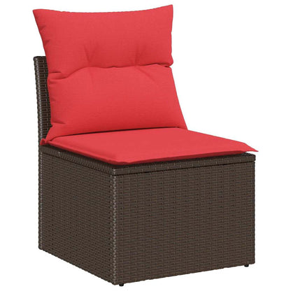 Set di divani 9 pz Marrone e Rosso polyrattan