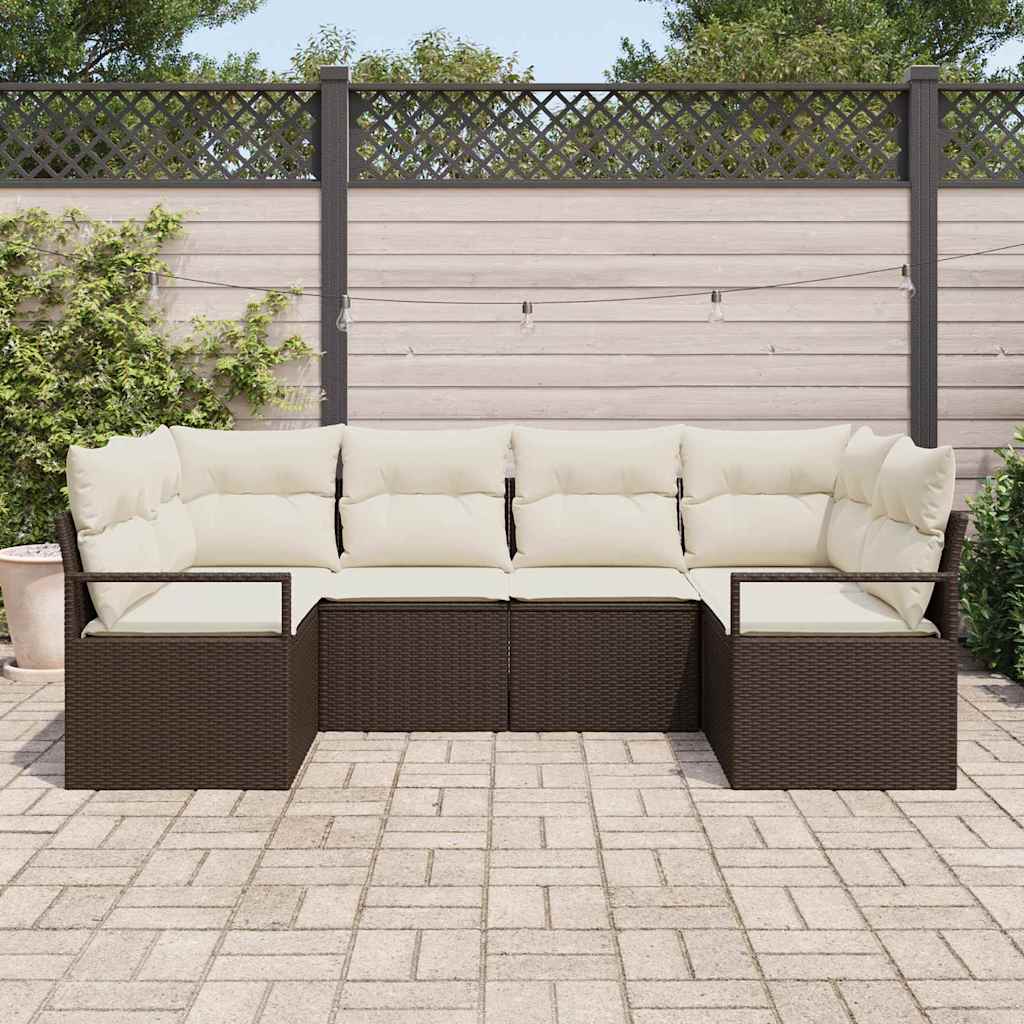 Set Divano da Giardino 6 pcs Marrone e bianco polyrattan | homemem39