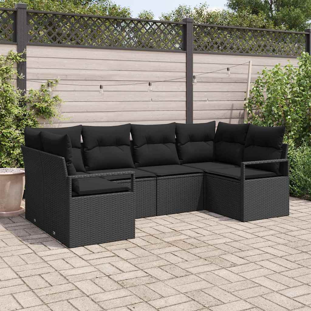 Set Divano da Giardino 6 pz Nero polyrattan