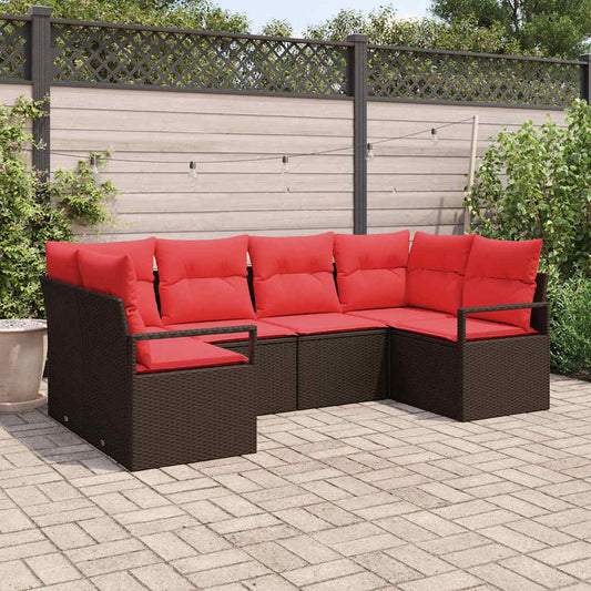 Set Divano da Giardino 6 pcs Marrone e Rosso polyrattan
