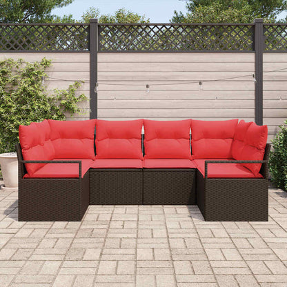 Set Divano da Giardino 6 pz Marrone e Rosso polyrattan