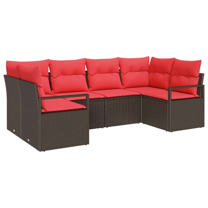 Set Divano da Giardino 6 pz Marrone e Rosso polyrattan