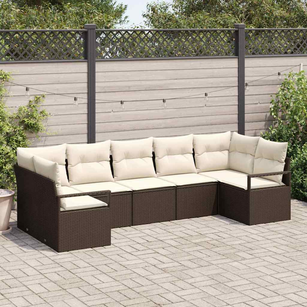 Set Divano da Giardino 7 pcs Marrone e bianco polyrattan | homemem39