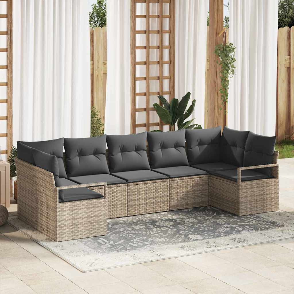 Set Divano da Giardino 7 pz Grigio polyrattan