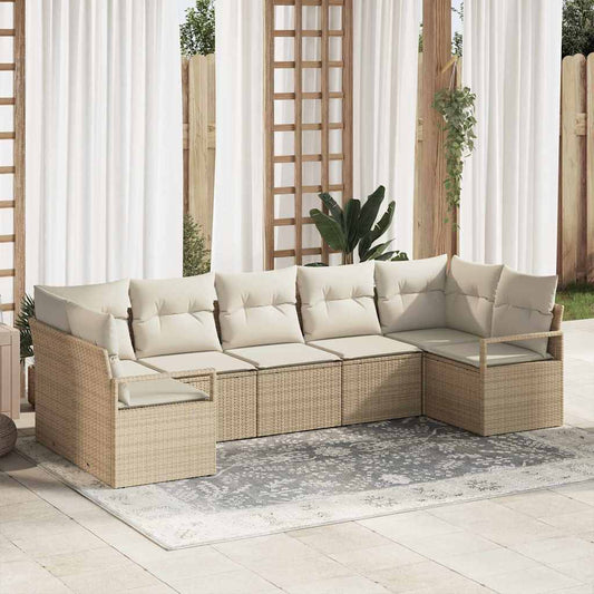 Set Divano da Giardino 7 pcs Beige e Bianco polyrattan