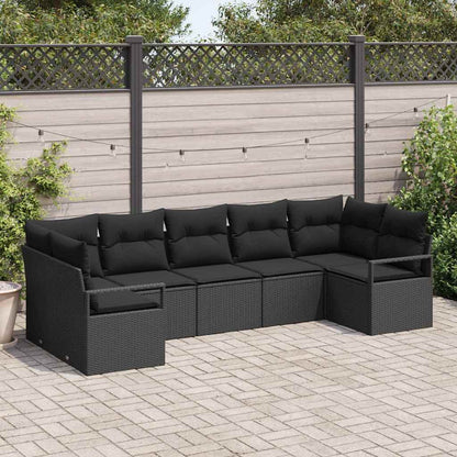 Set Divano da Giardino 7 pz Nero polyrattan