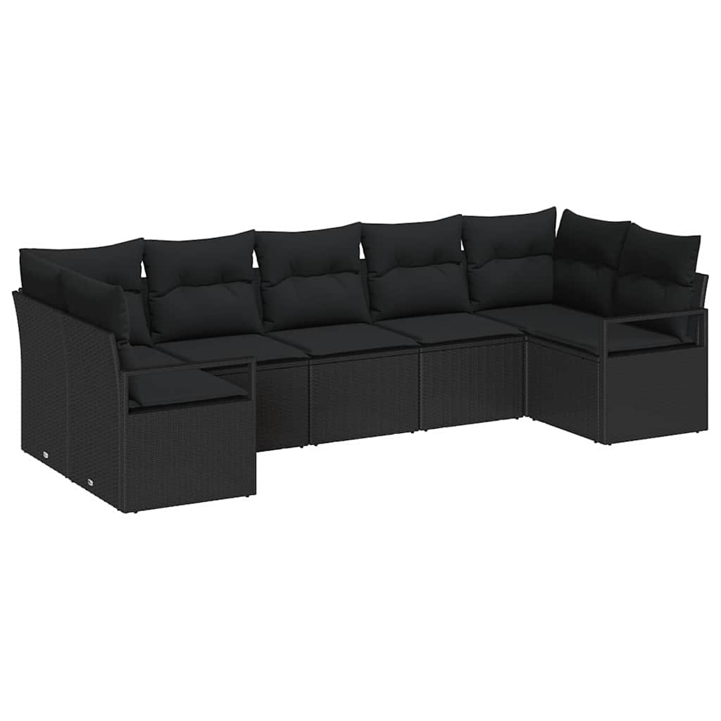 Set Divano da Giardino 7 pz Nero polyrattan