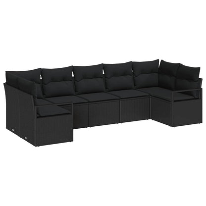 Set Divano da Giardino 7 pz Nero polyrattan