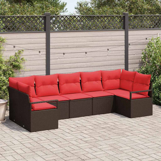 Set Divano da Giardino 7 pcs Marrone e Rosso polyrattan