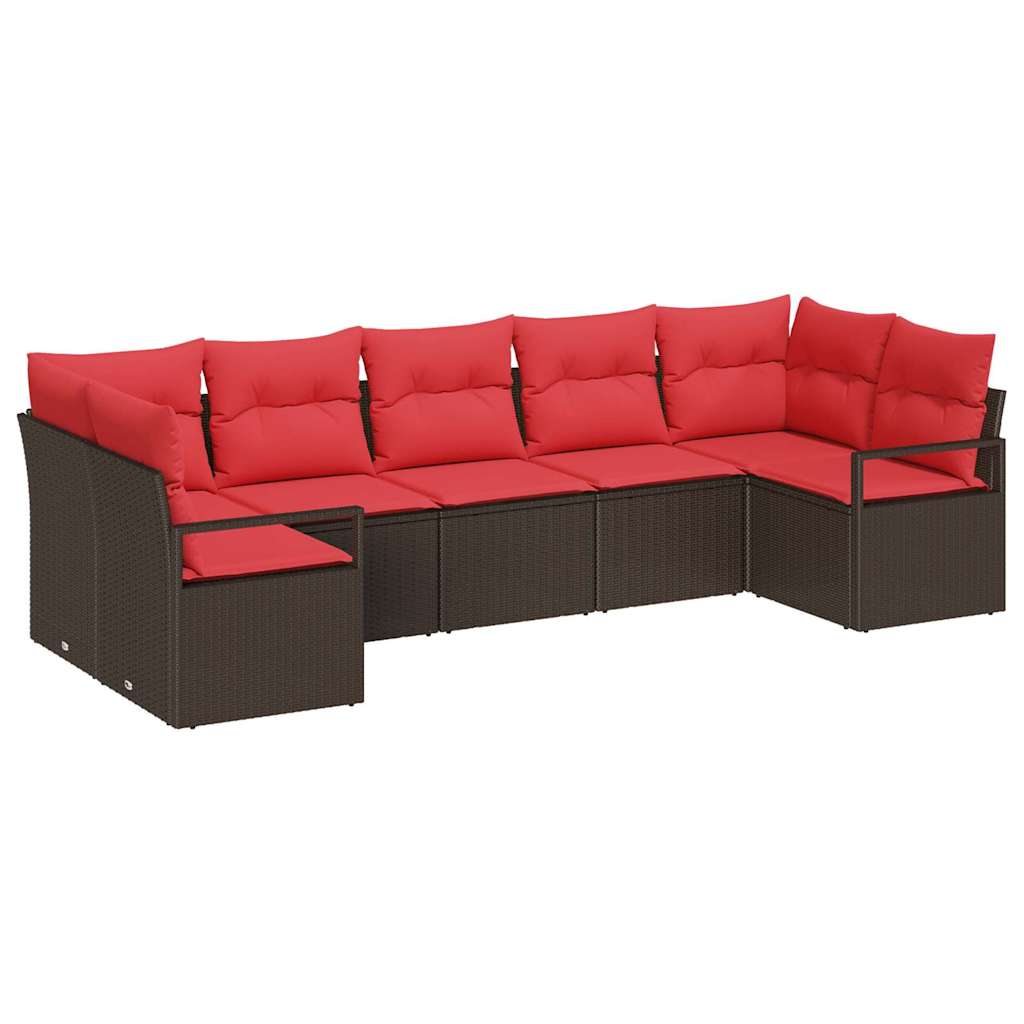 Set Divano da Giardino 7 pz Marrone e Rosso polyrattan