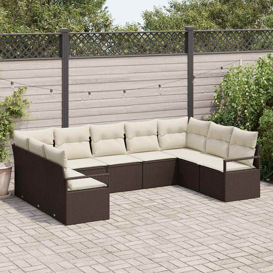 Set Divano da Giardino 9 pcs Marrone e bianco polyrattan