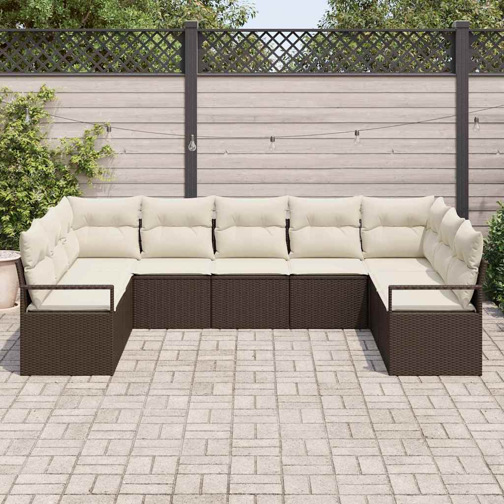 Set Divano da Giardino 9 pcs Marrone e bianco polyrattan | homemem39
